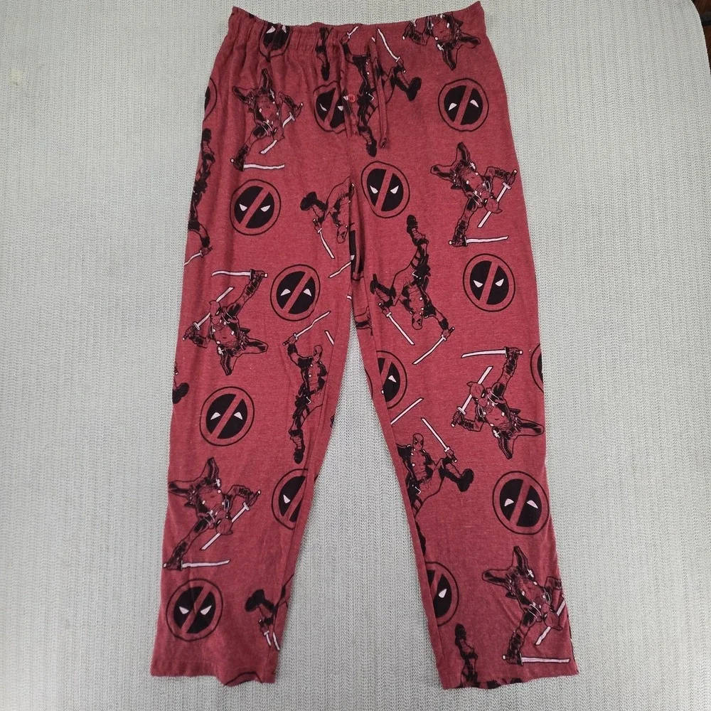 Marvel Deadpool Pants Mens Medium Red All Over Graphic Pajama Lounge Sleepwear